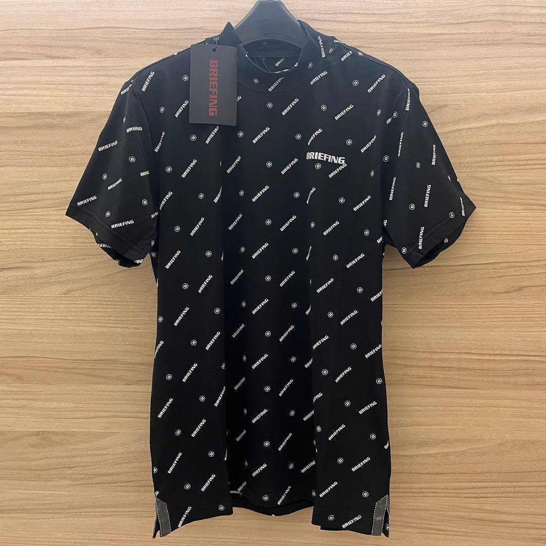 新品★BRIEFING モックネックシャツ ハイネックシャツ ロゴ総柄 黒×白M