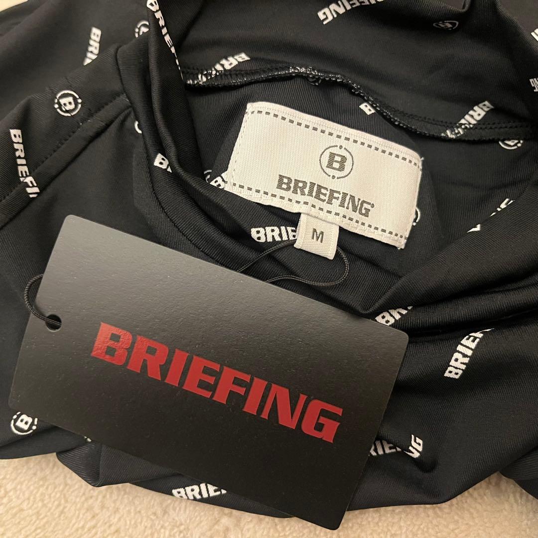 新品★BRIEFING モックネックシャツ ハイネックシャツ ロゴ総柄 黒×白M