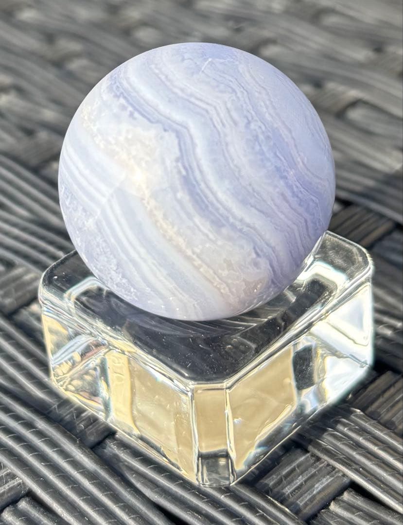 【天然石】スフィア　空色縞瑪瑙　ブルーレースアゲート②