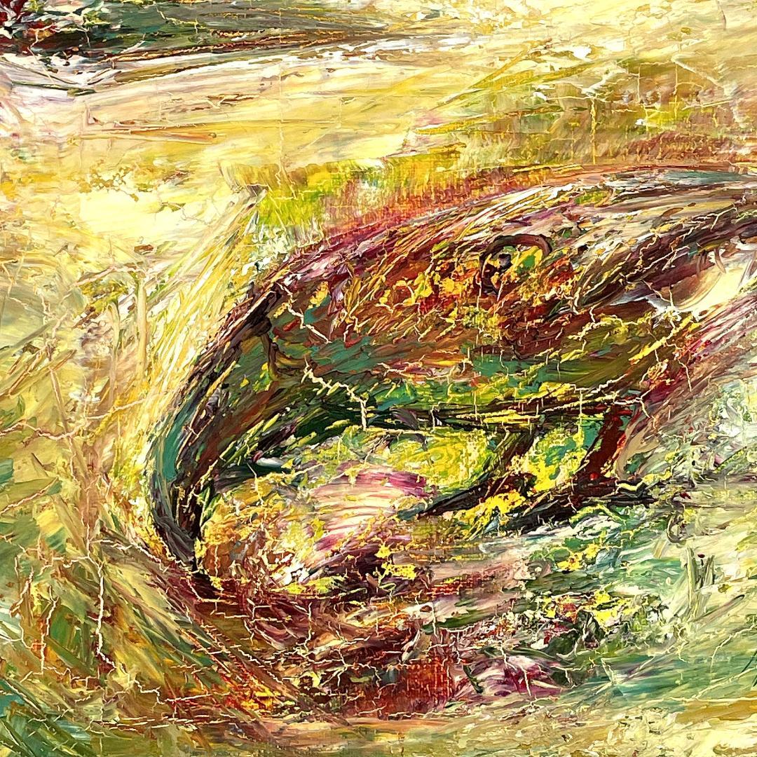 真作保証 白川アサ『ついばむ』1995 直筆サイン入り 肉筆 油絵 抽象画