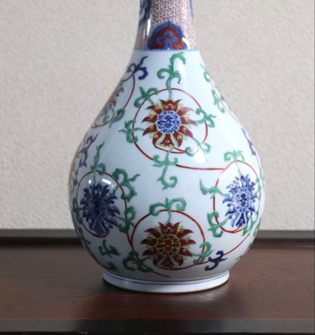中国　色絵　瓶　大明嘉靖年製銘　高さ約33cm 送料込み269324