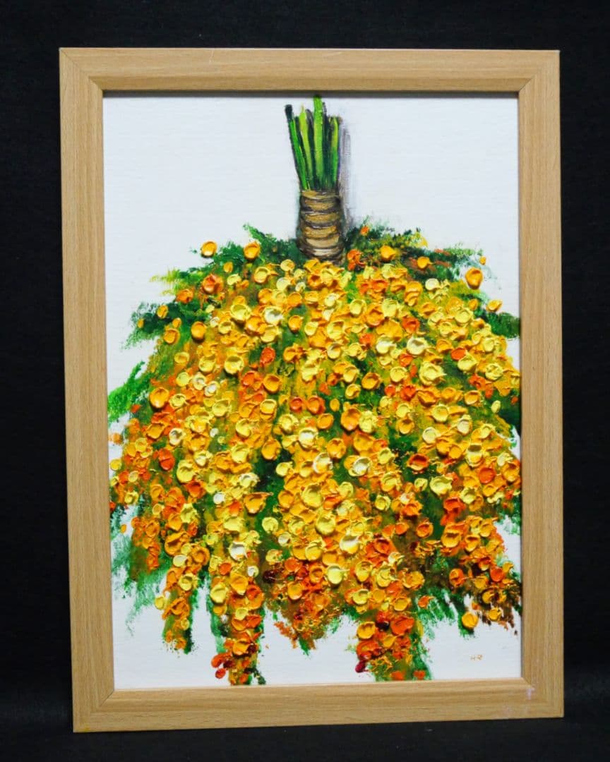 油絵 油彩 油彩画 絵 絵画 【ミモザのスワッグ】