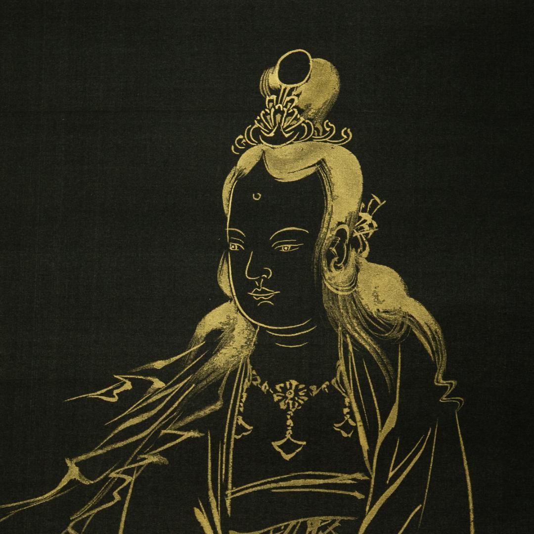 掛軸-1773　徳田隣斎　観音大師　紺紙金泥　共箱