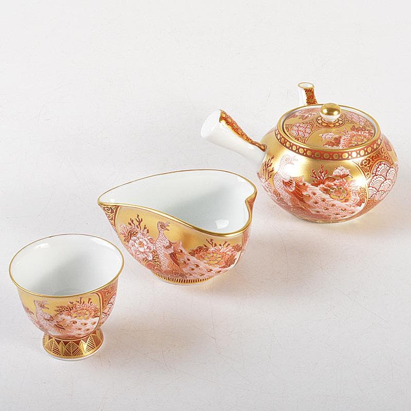 九谷焼　錦生窯　本多順一作　小茶器揃　急須　煎茶碗五客　湯冷　共箱　GR7272