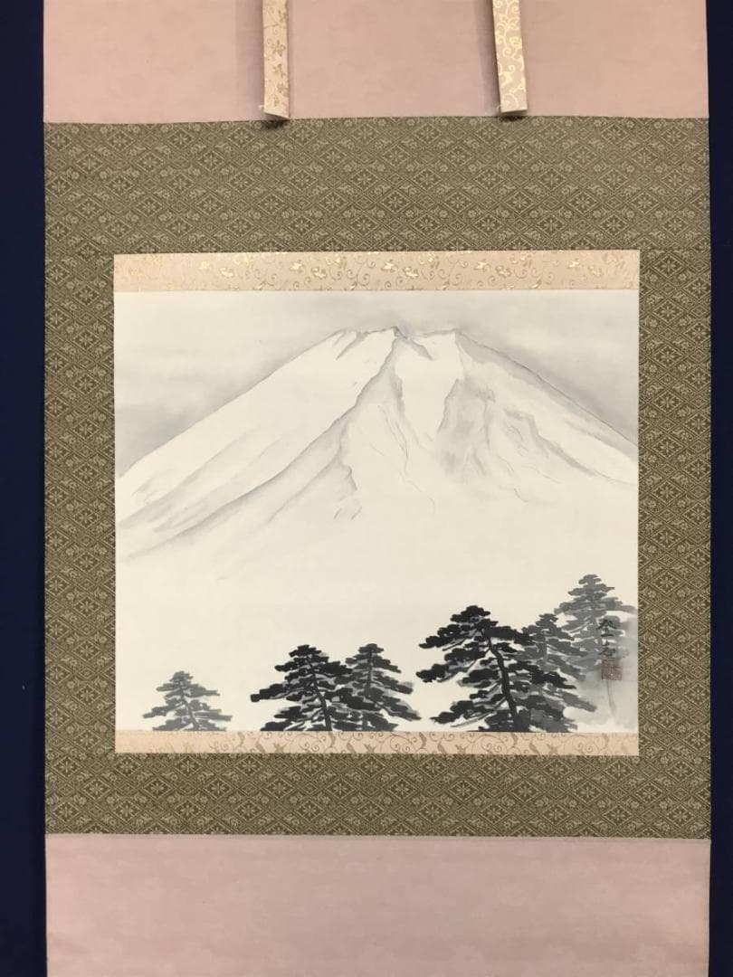【真作】登志/富士雪景図/山水図/富士山図/横物/掛軸/名家伝来/AC-638