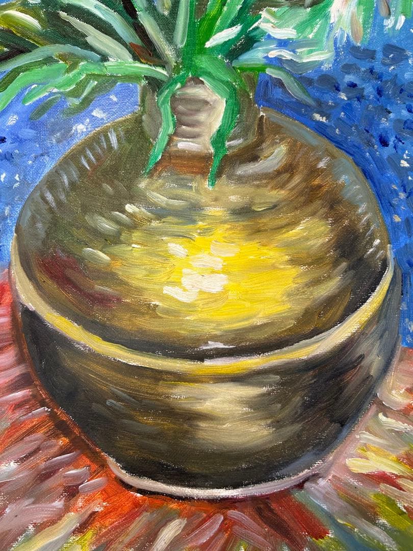 銅花瓶の花 油彩画 肉筆画　サイズ50cmx60cm