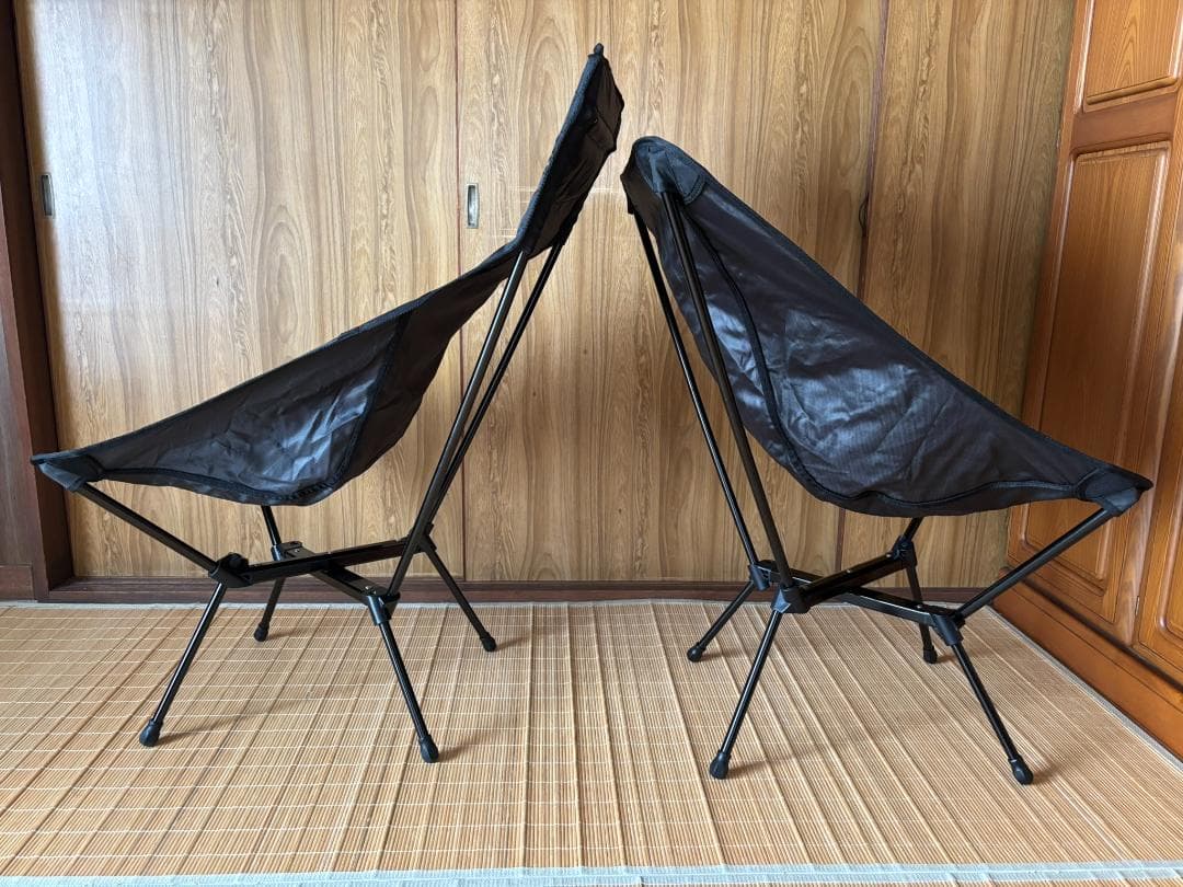 タラスブルバ ２脚セット コンパクトチェアワイド＆リラックスアルミチェア 黒