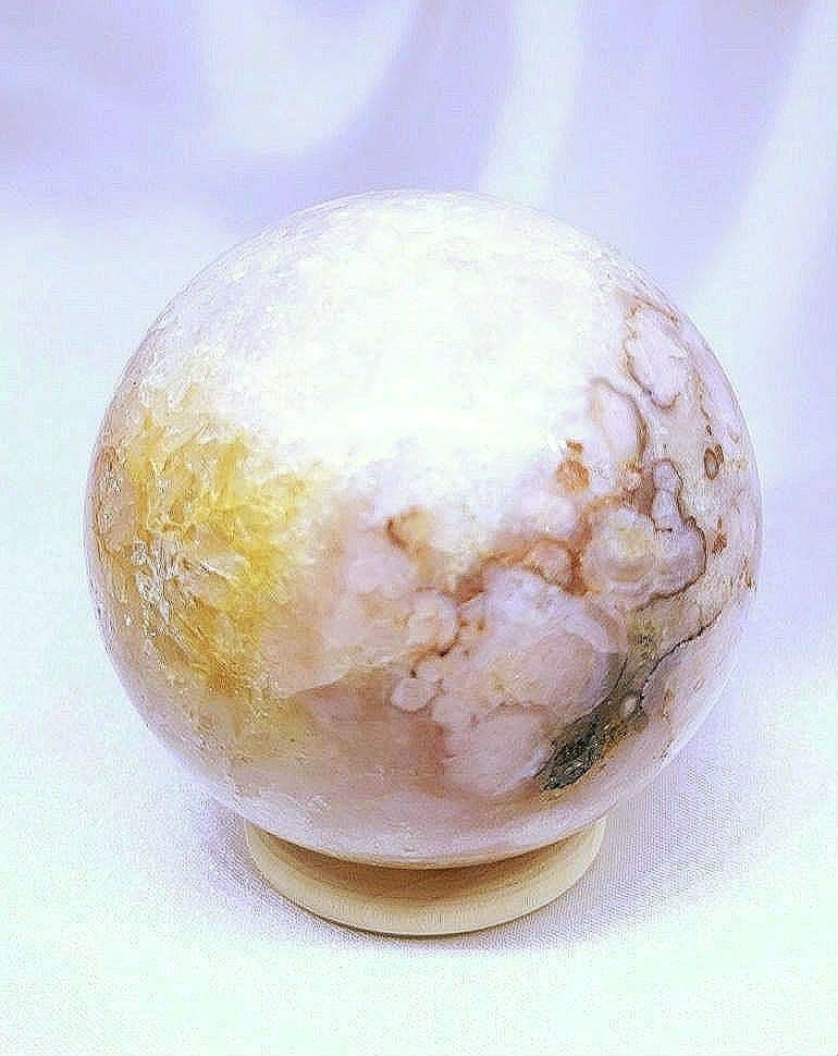 ピンクアメジスト　桜めのう　共生　スフィア　丸玉　台座付き　合言葉割引