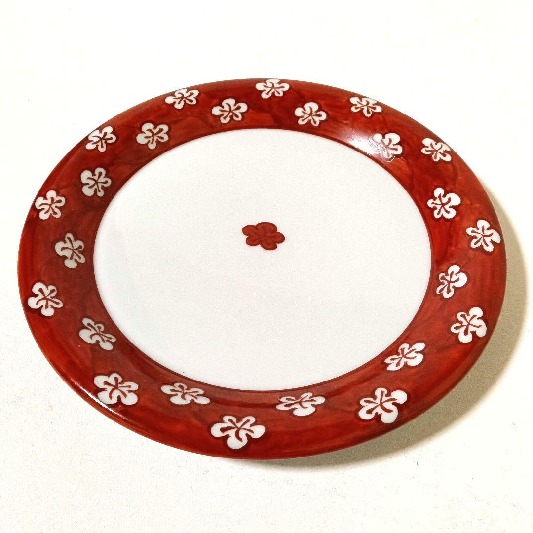 新品 有田焼 源右衛門窯 赤絵梅紋 丸皿