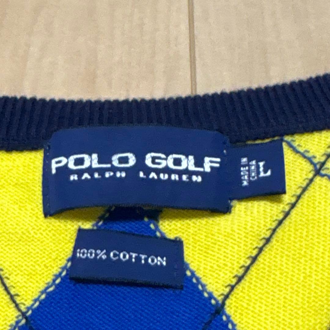 POLO GOLF ラルフローレンコットンニットベスト アーガイル柄 イエローＬ