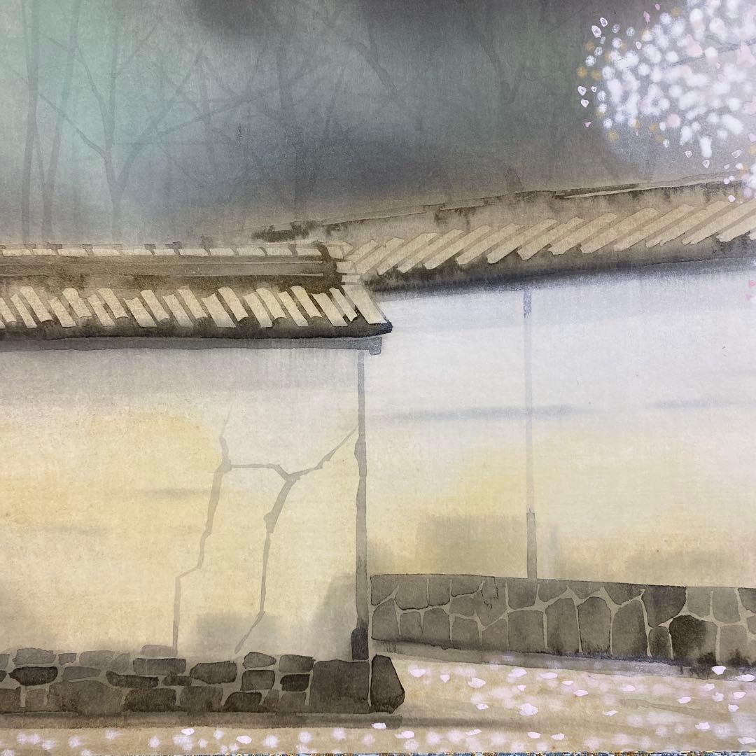 美品 掛け軸 佐藤隆良作「西の京の春」共箱 桜 太巻き付 美術年鑑掲載 奈良