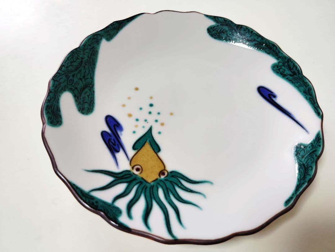 九谷焼　極美品　作家物　松浦慎弥　絵変わり　輪花　小皿　5枚