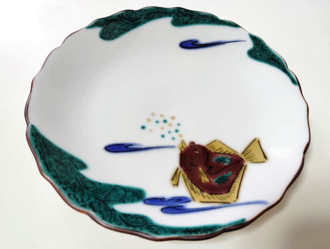 九谷焼　極美品　作家物　松浦慎弥　絵変わり　輪花　小皿　5枚