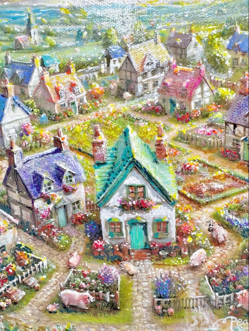 8*！様 絵画原画《薔薇に宿る実り〜豊かさが満ちる村〜》御伽の村に豚いっぱい
