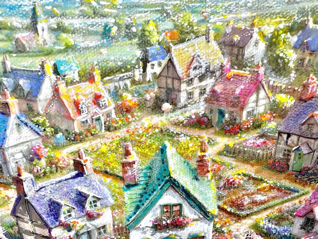 8*！様 絵画原画《薔薇に宿る実り〜豊かさが満ちる村〜》御伽の村に豚いっぱい
