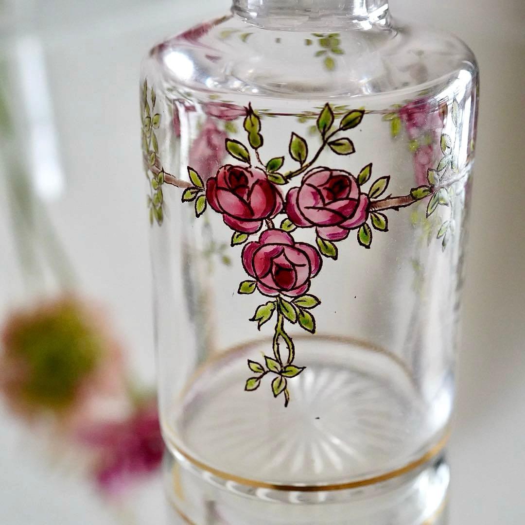 極希少 オールドバカラBACCARAT 香水瓶 M 薔薇エナメル彩 ルビーの指輪