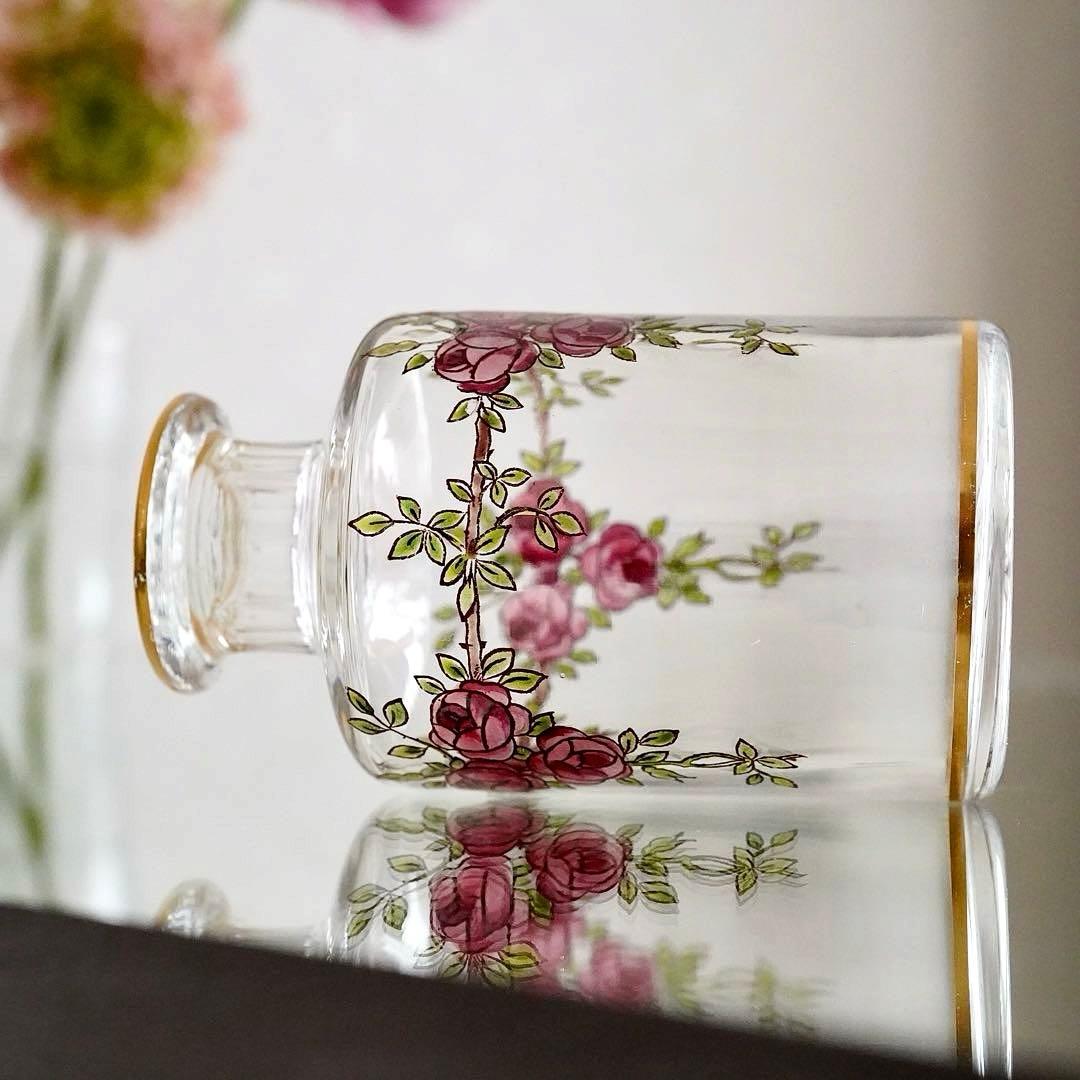 極希少 オールドバカラBACCARAT 香水瓶 M 薔薇エナメル彩 ルビーの指輪