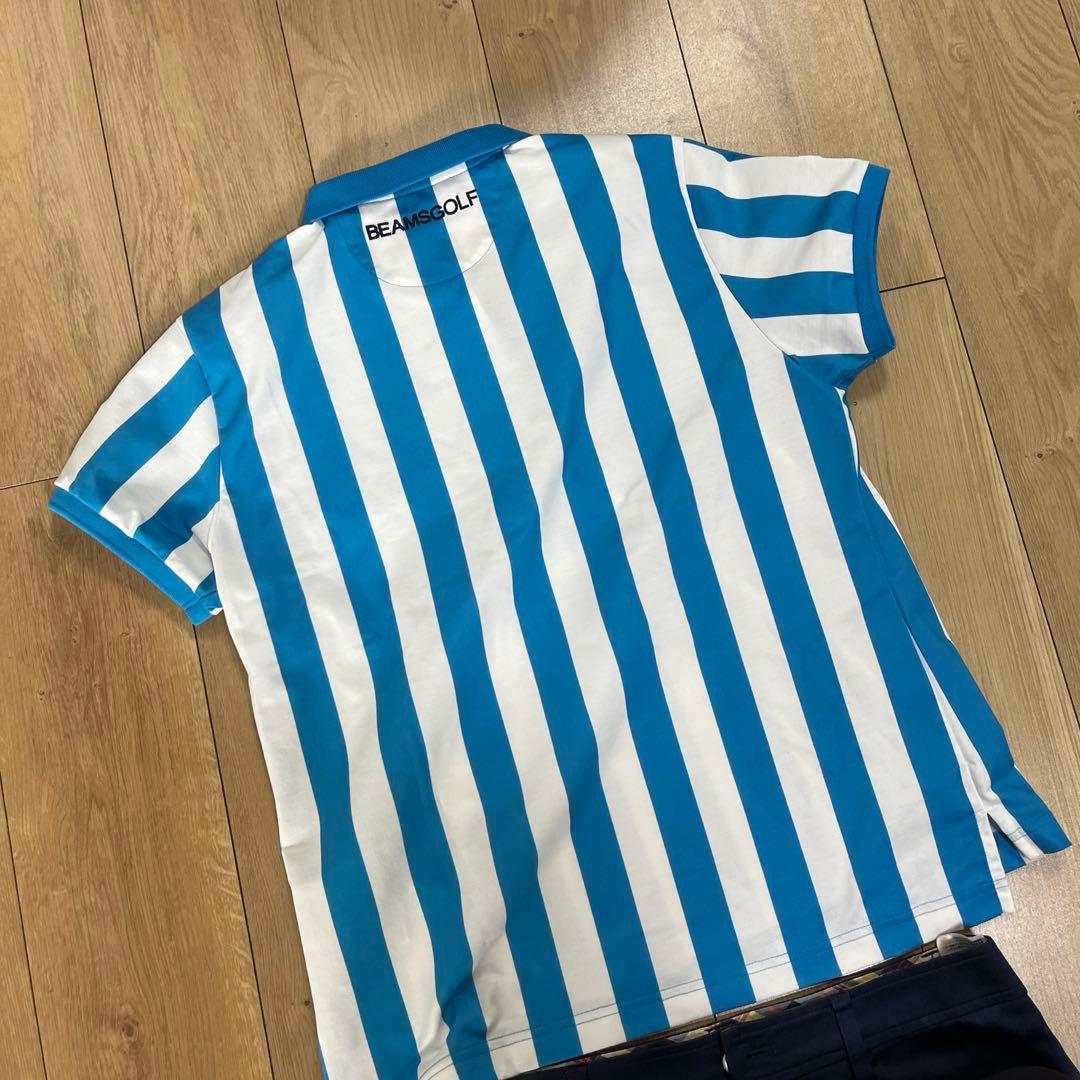 BEAMS GOLF ポロシャツ 青と白のストライプ