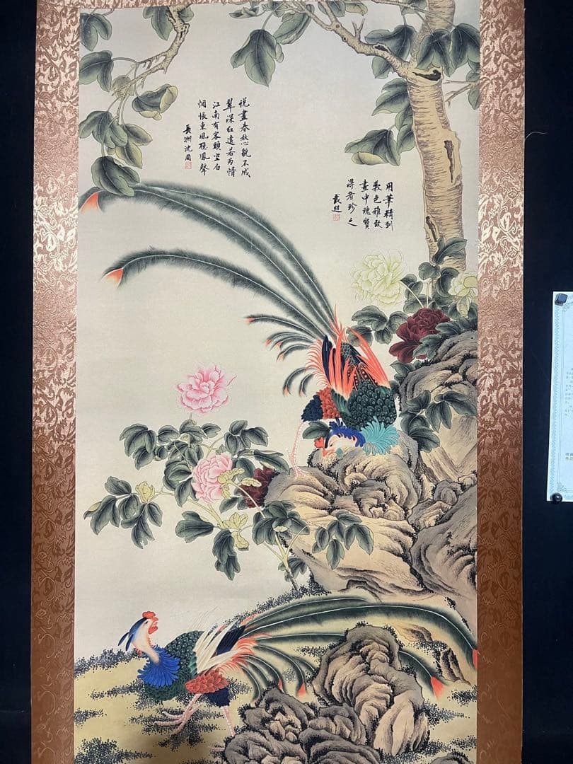 沈周 梧桐双凤 中国画 掛け軸 水墨画 和室 玄関 茶室 壁掛け 美術品