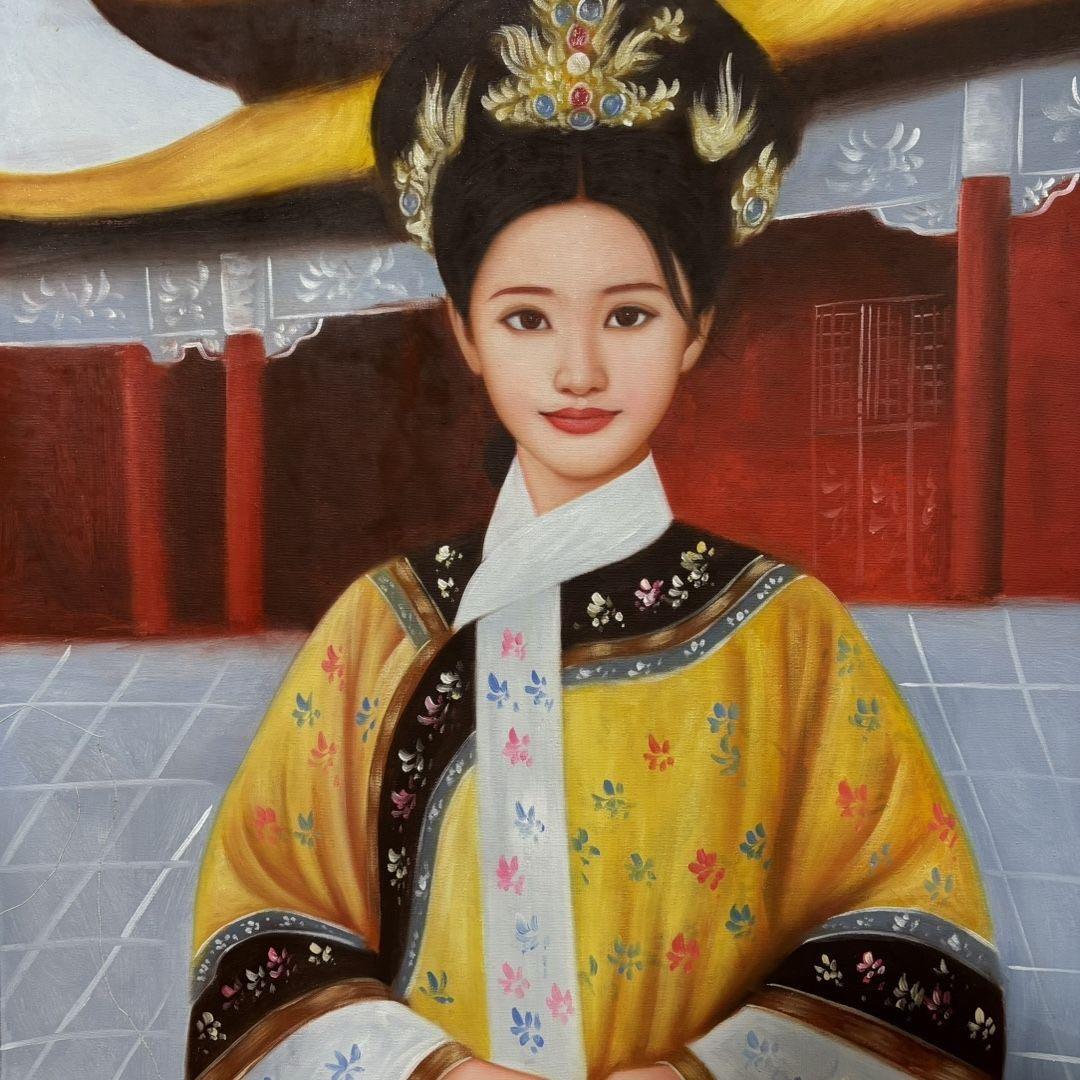 手描き 水彩油画 人物画 陳逸飛 作品図 中国絵画 約70×100cm 未表装
