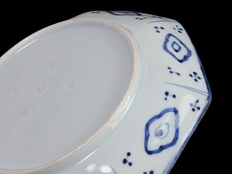古伊万里　染付　墨弾き　松竹梅の図　八角7寸皿　N1149AS-DCv