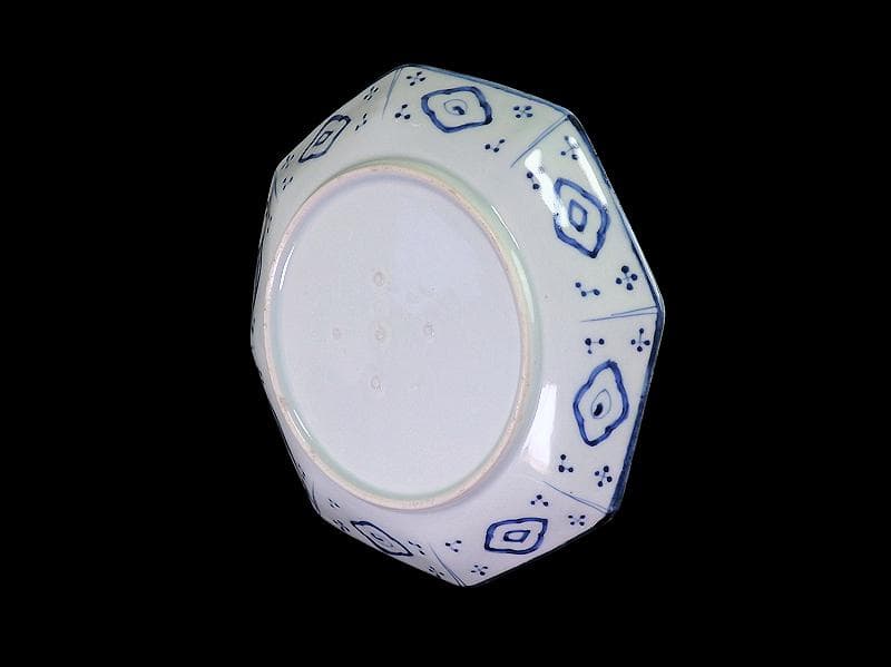 古伊万里　染付　墨弾き　松竹梅の図　八角7寸皿　N1149AS-DCv