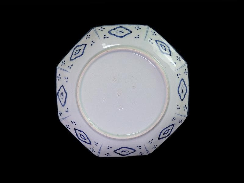 古伊万里　染付　墨弾き　松竹梅の図　八角7寸皿　N1149AS-DCv