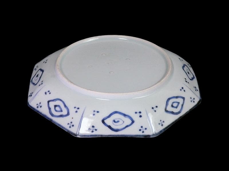 古伊万里　染付　墨弾き　松竹梅の図　八角7寸皿　N1149AS-DCv