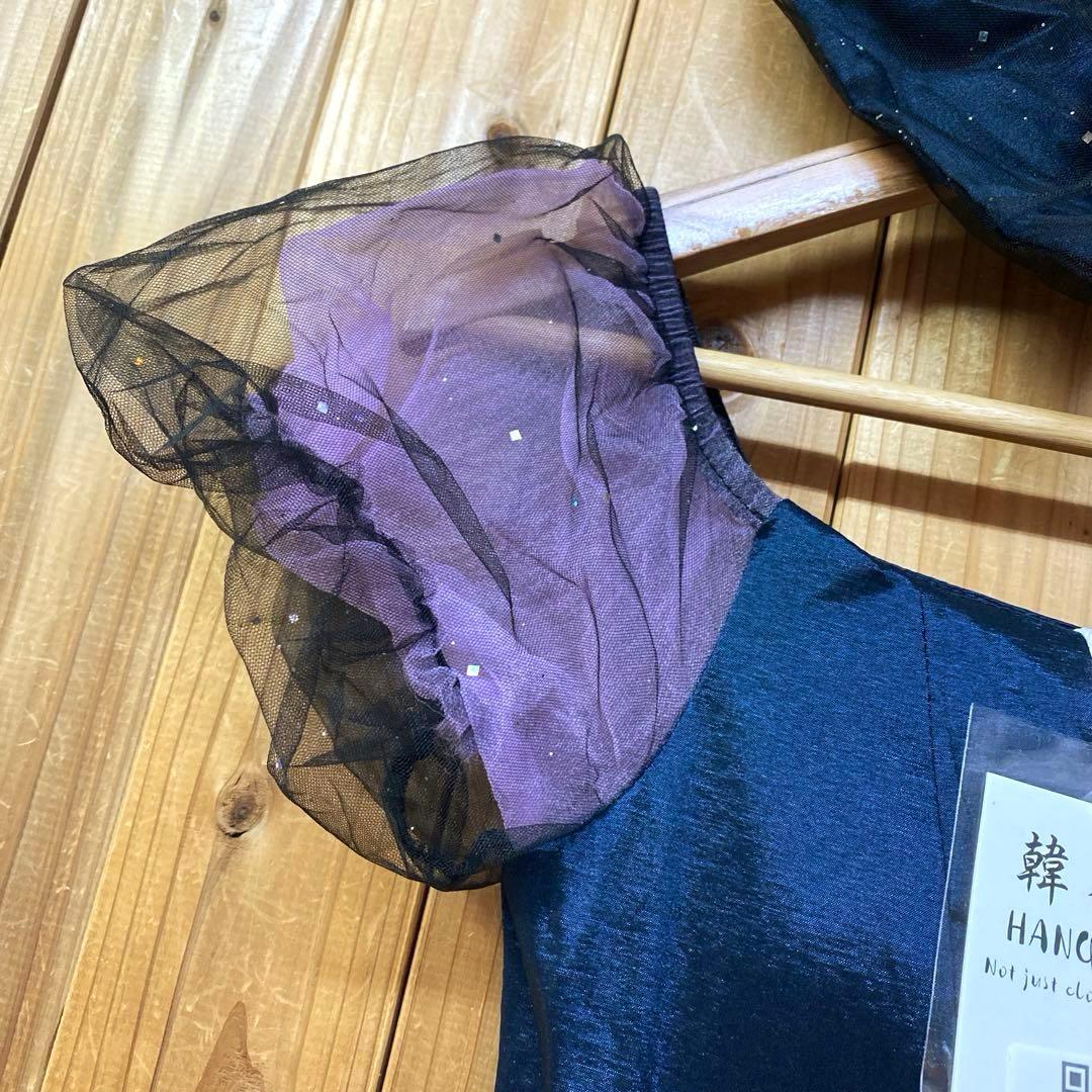 新品HANGIAOSHI ラメ チュール素材 パフスリーブ ロングカラードレス﻿