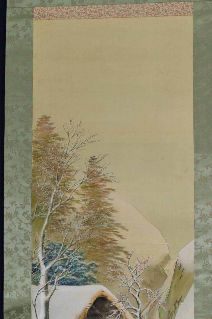 作者不詳/雪中水車小屋図/掛軸/名家伝来/AA-757