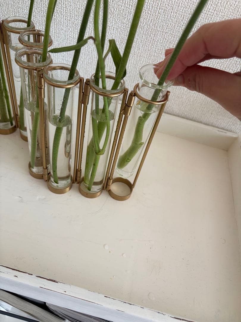 真鍮　試験管型　フラワーベース 10本連結　四月の花器風