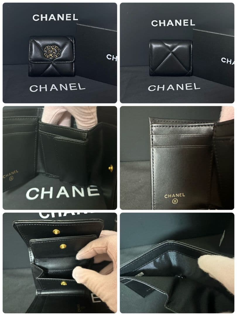 CHANEL ラムスキンレザーコンパクトウオレットブラック新品