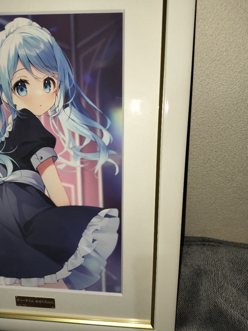 美品　ティータイム せせらちゃん 額装イラスト 複製原画 すいみゃ
