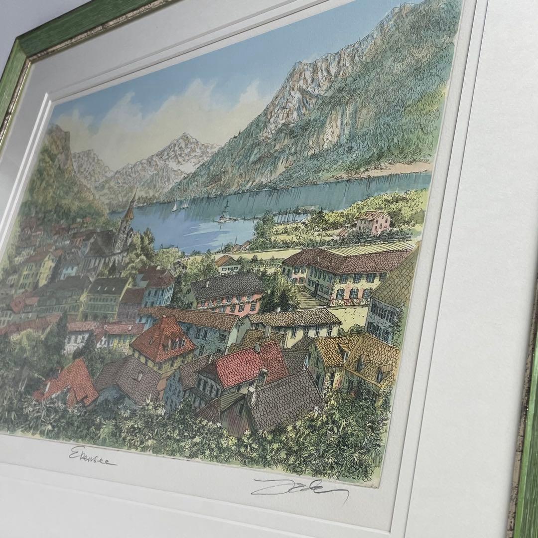 織田義郎 オーストリア エーベンゼー 銅版 彩色 版画 風景画