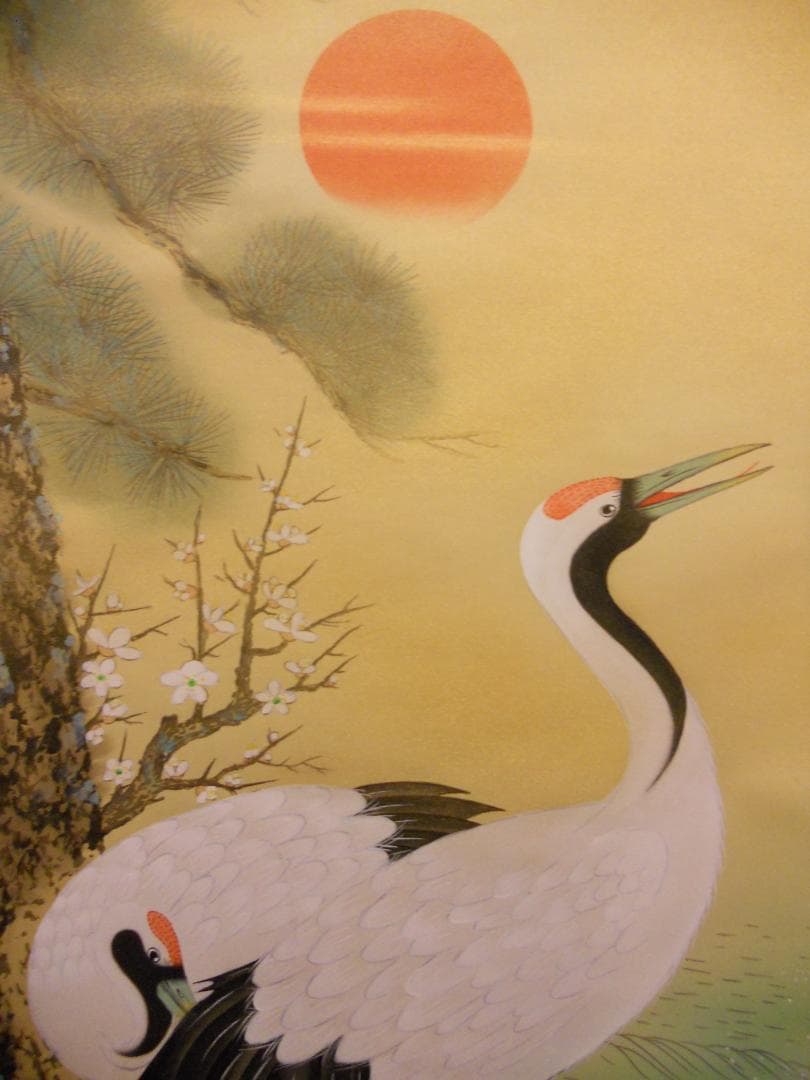 掛け軸 渓雲 老松鶴 絹本 希少 軸装 茶道具 掛軸 美品 です。