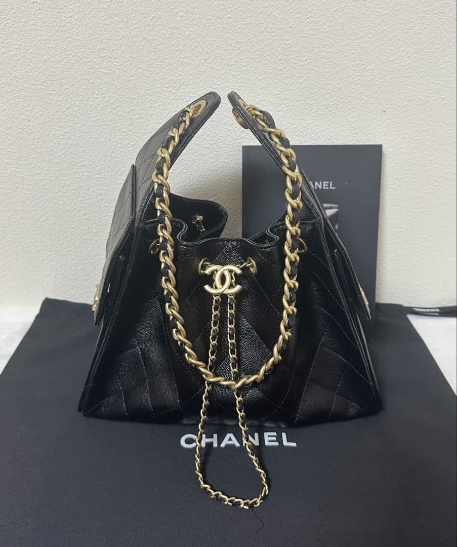 CHANEL 25ノベルティキルティングレザートートバッグブラック