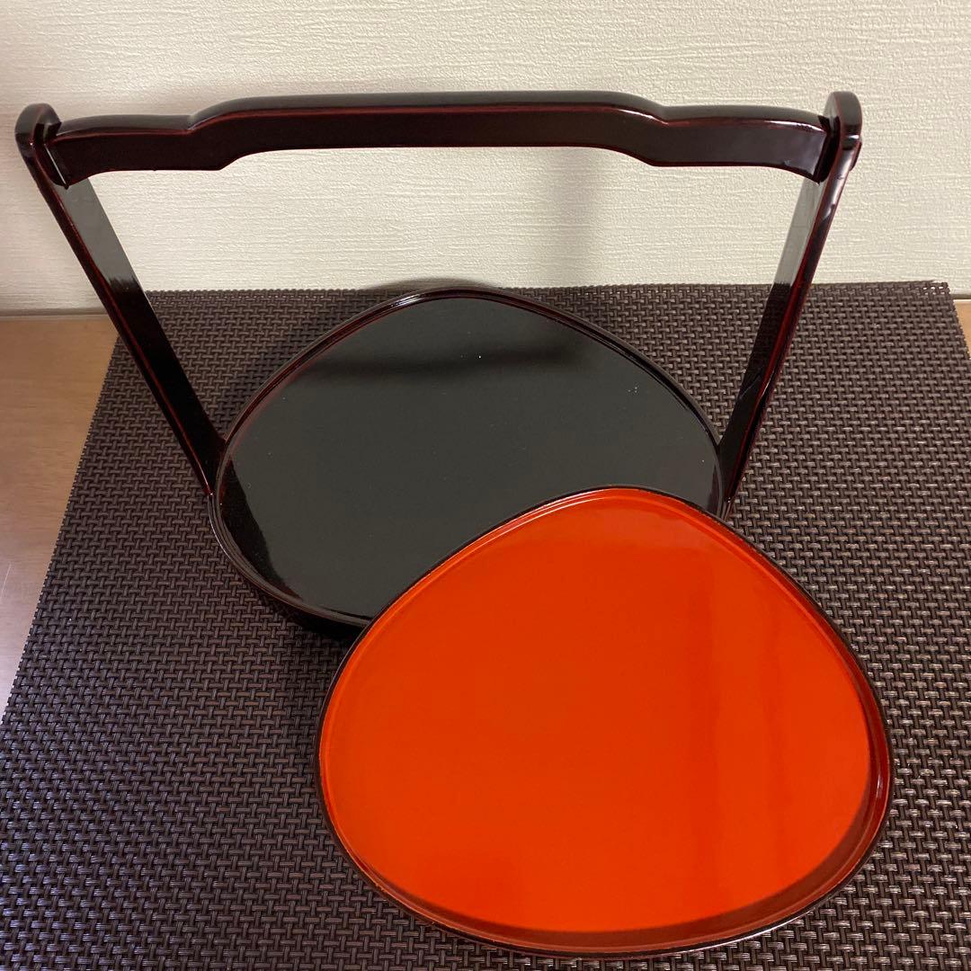 最終お値下げ❗️漆器　はまぐり型三段重　弁当箱　手提げ　菊金蒔絵　少し訳あり