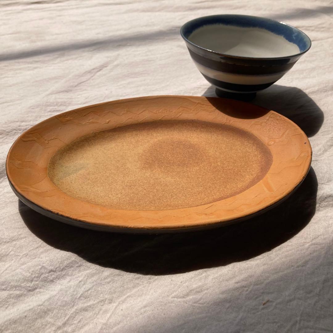 【新品】Shun Yoshino 吉野瞬 オーバル皿 茶系 22×16cm作家
