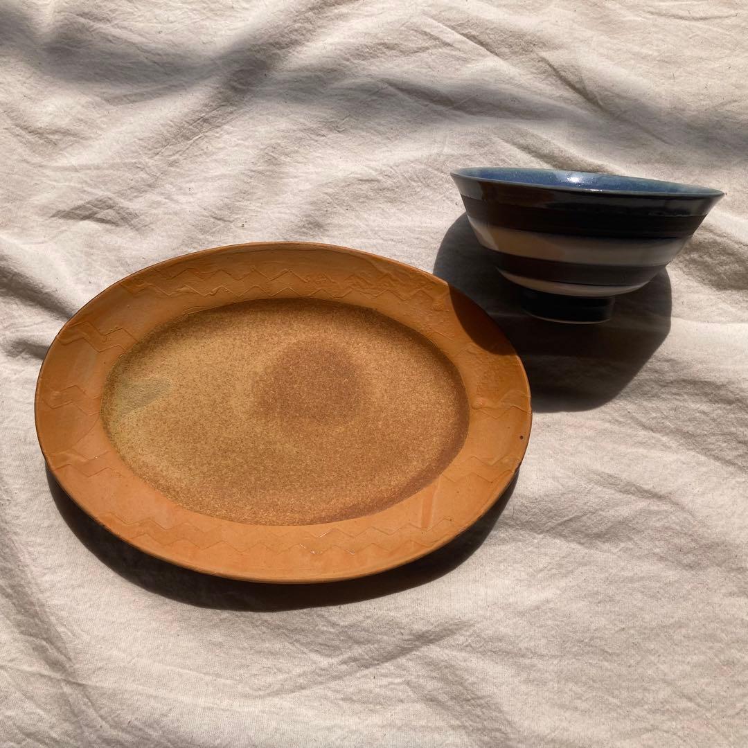 【新品】Shun Yoshino 吉野瞬 オーバル皿 茶系 22×16cm作家