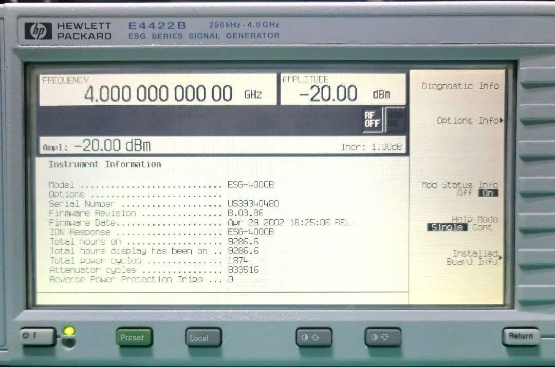 HP E4422B 250KHz-4.0GHz シグナルジェネレータ 現状動作品