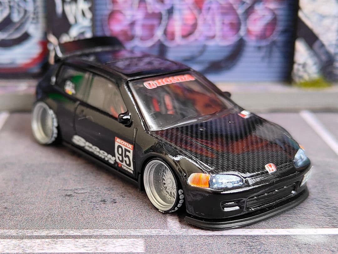 ホットウィールカスタム ホンダ シビック EG6 走り屋a 段リム☆トミカ改造