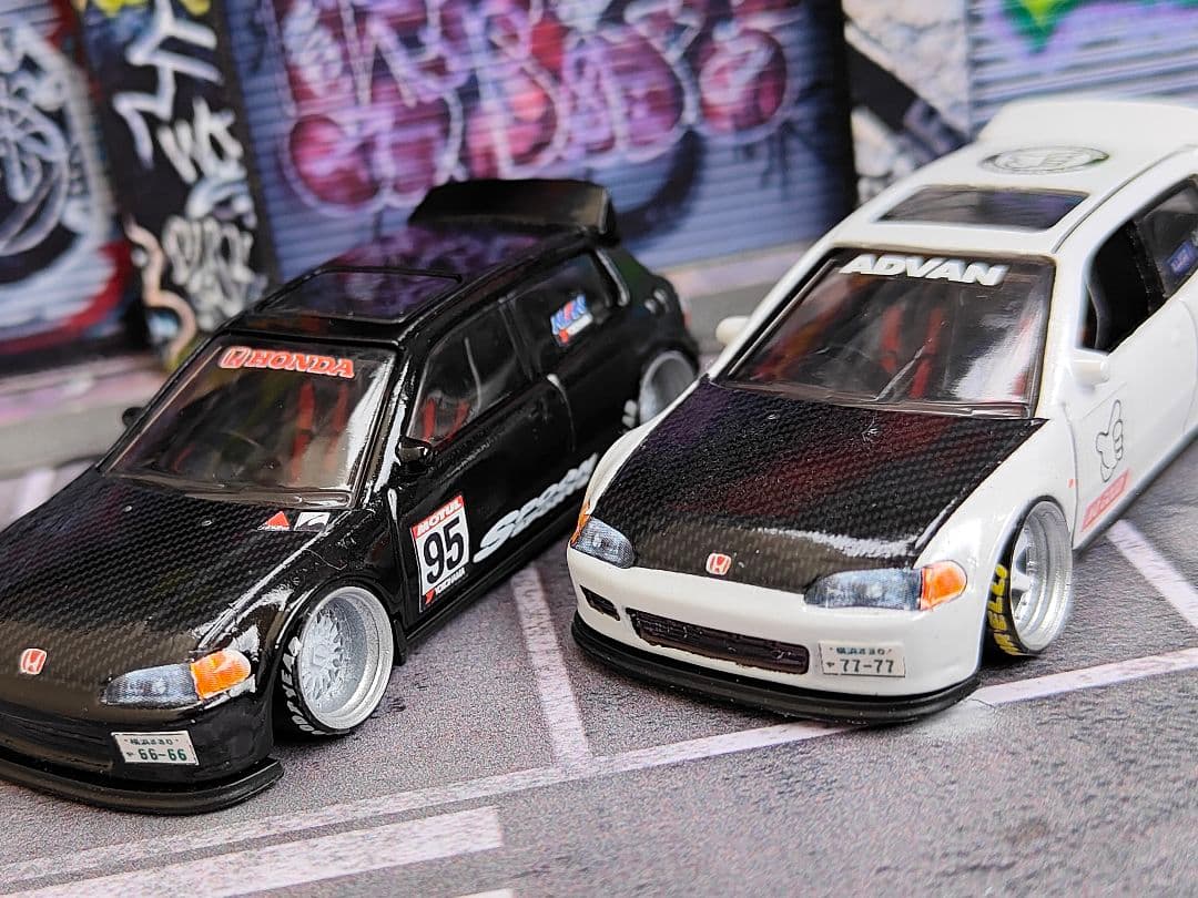 ホットウィールカスタム ホンダ シビック EG6 走り屋a 段リム☆トミカ改造