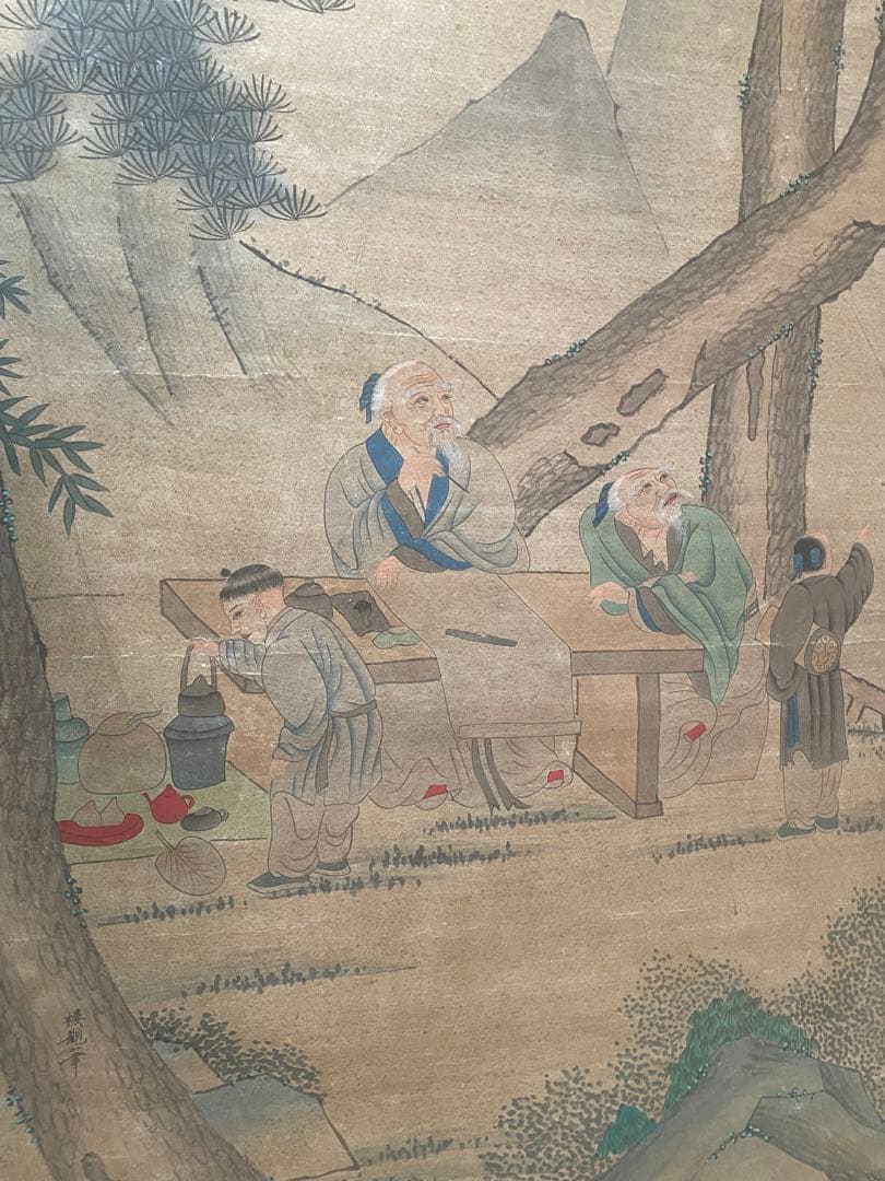 中国画　宋時代　楼観筆　人物図　大幅　骨董品　掛軸　美術品　紙本　肉筆　茶掛
