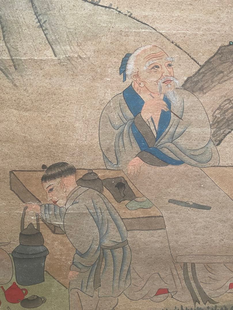 中国画　宋時代　楼観筆　人物図　大幅　骨董品　掛軸　美術品　紙本　肉筆　茶掛