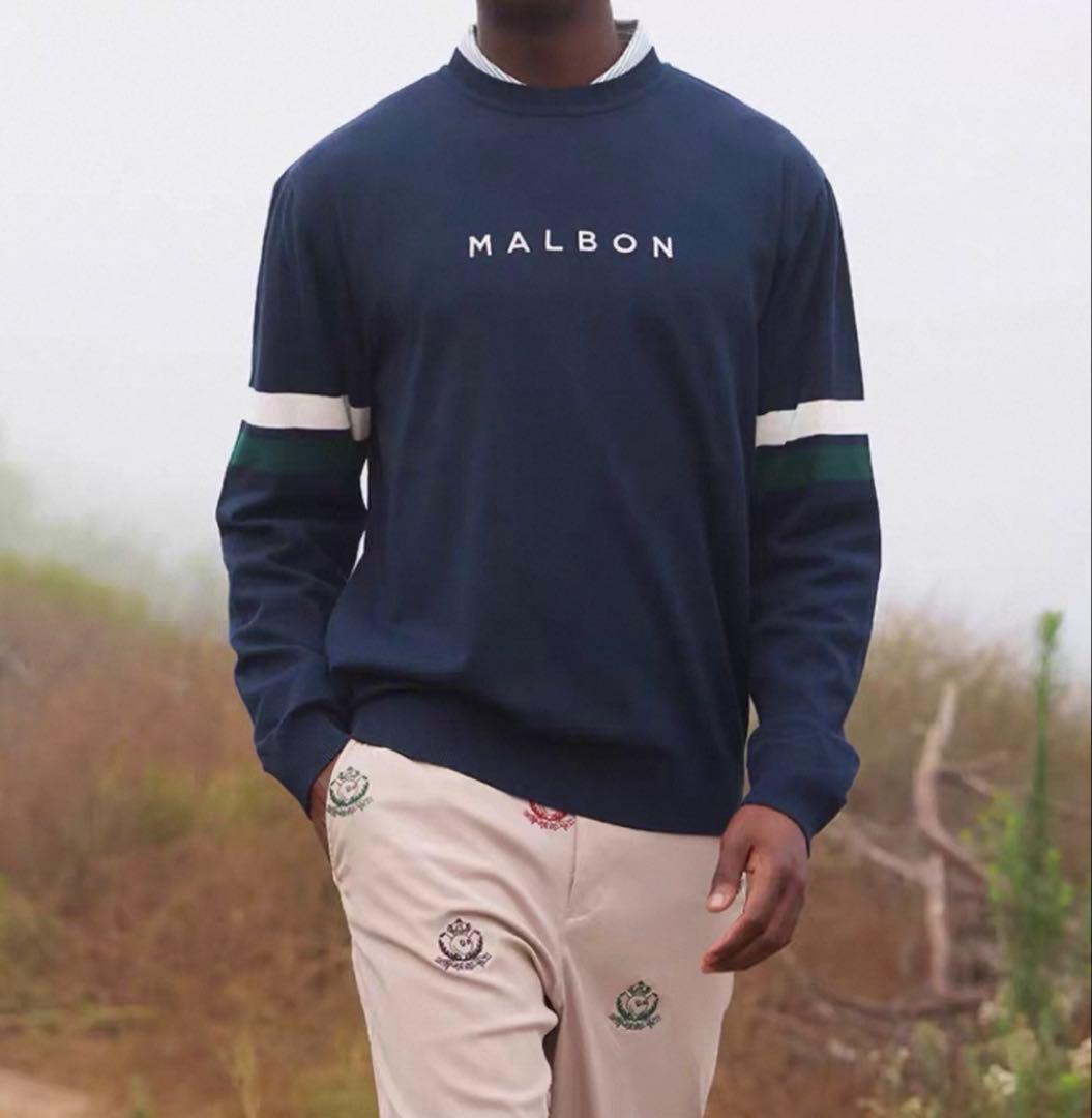 MALBON ネイビー ロゴ入り 長袖シャツ