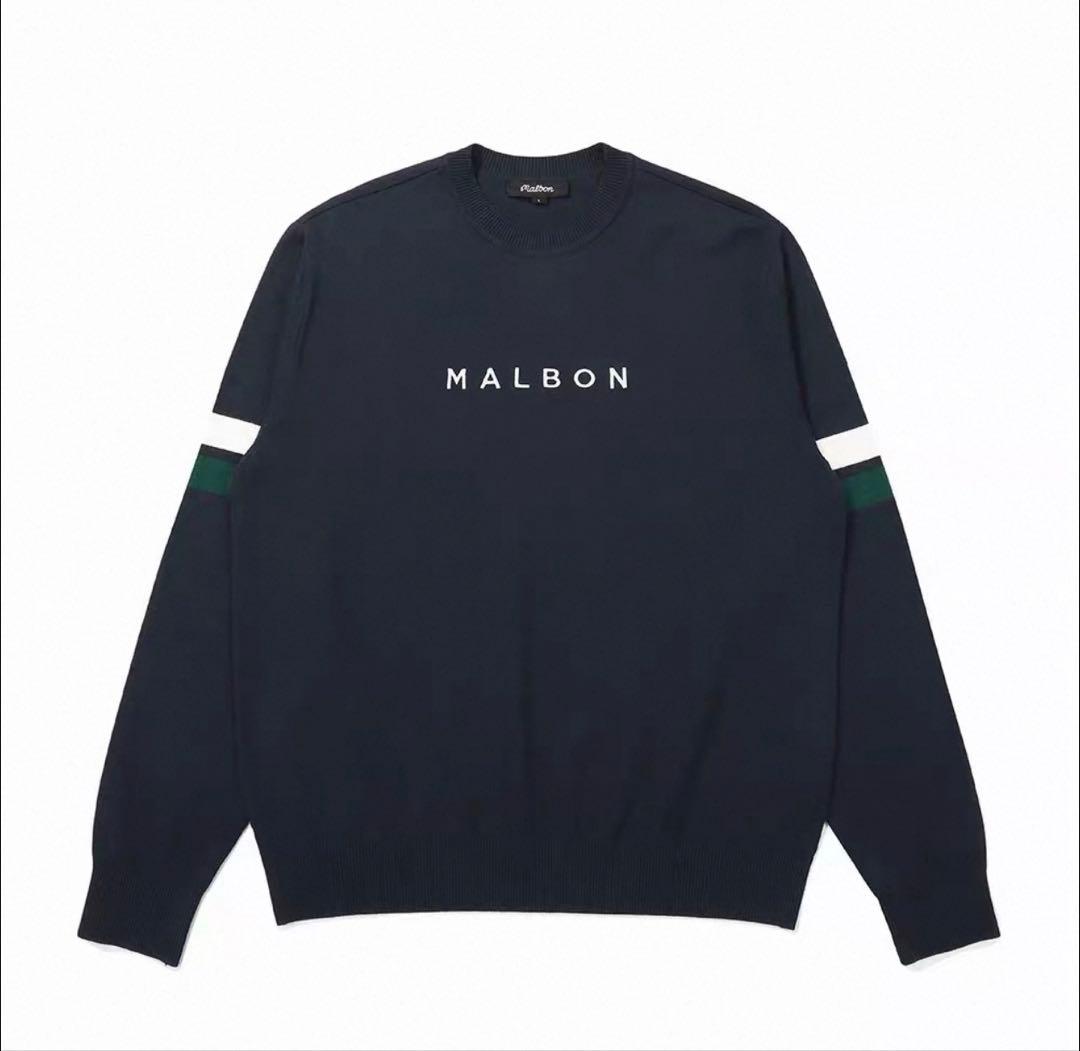 MALBON ネイビー ロゴ入り 長袖シャツ