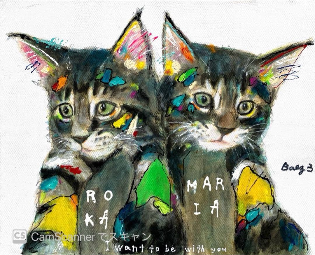 猫の絵画 アクリル画　キャンバスF3号　BAEZ3