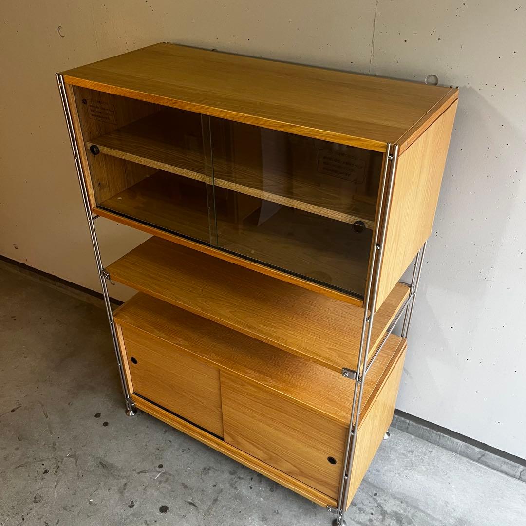 美品★無印 ステンレスユニットシェルフ・カップボード・木製引き戸オーク材セット