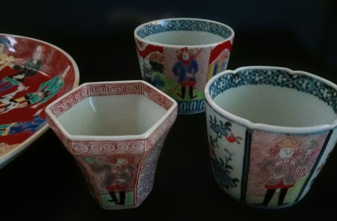 【古伊万里】オランダ人絵図　色絵　帆船図　江戸時代　時代物　大皿
