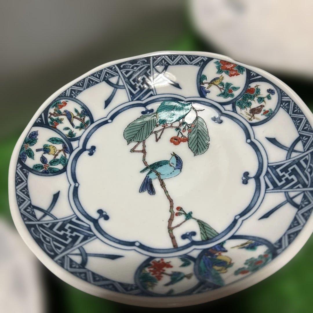 九谷焼鳥と花の絵柄 陶磁器皿 5枚セット